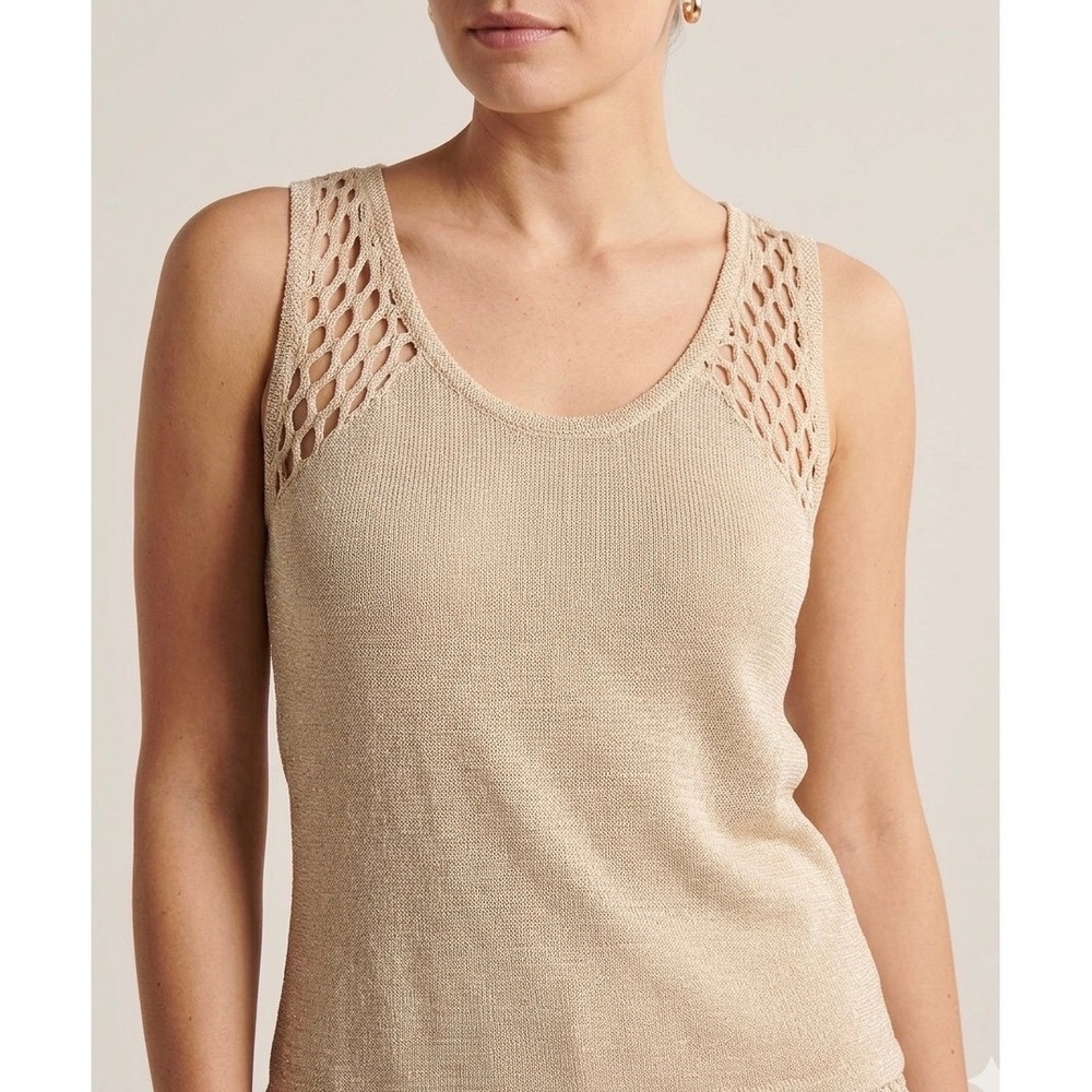Generation Love New York Metallic Knit Fishnet Mesh Back Tank‎ Top Gold Small